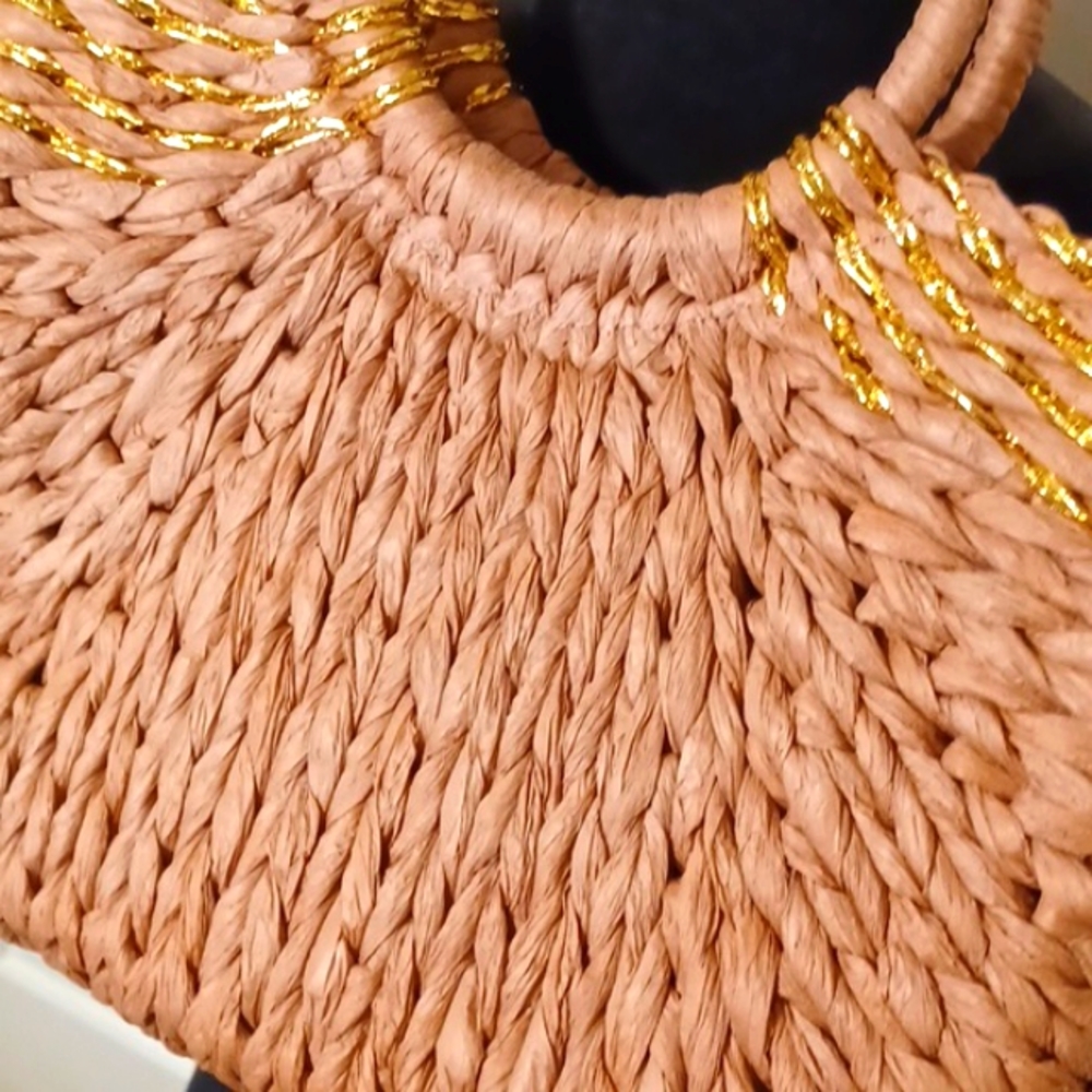 HUGE Blush Pink Woven Boho Tote Bag
